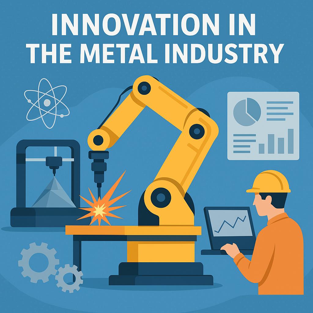 Robotic arm welding metal with 3D printer and worker analyzing data