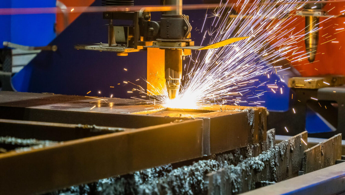 Precision metal laser cutting service in Dubai on steel sheet.